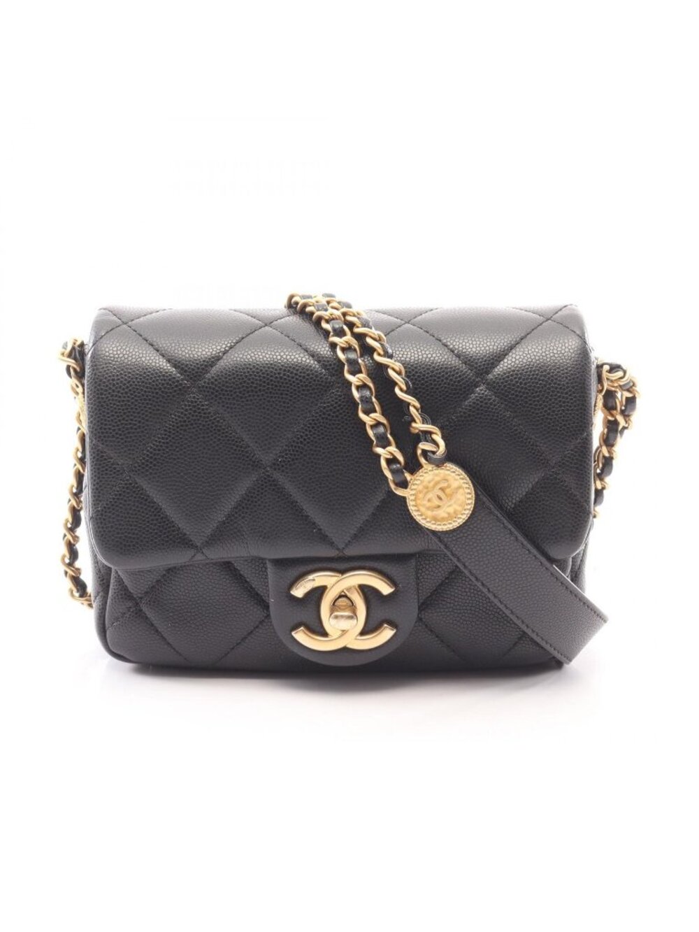 Chanel Shoulder Bag Quilted Mini Flap Black Caviar Leather Small Chain